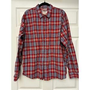 Wrangler Jeans Co Red Plaid Button Down Shirt XL Long Sleeve 100% Cotton